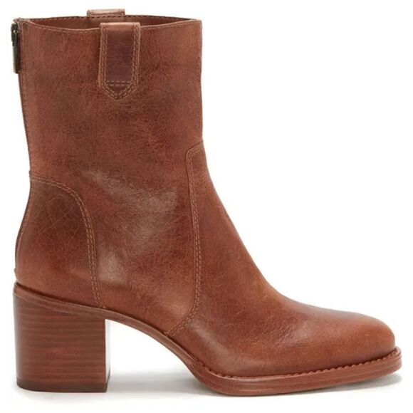 Vince Camuto "Zeldina" brown leather block heel booty size 8.5 NWT - Picture 1 of 9